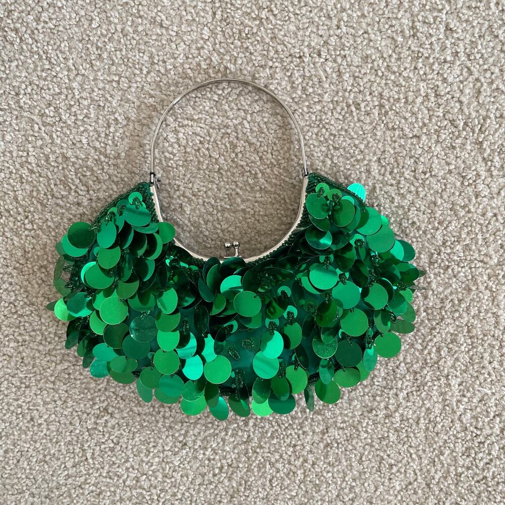Y2K Green Sequin Mini Hand Bag Purse - New York & Company NWT